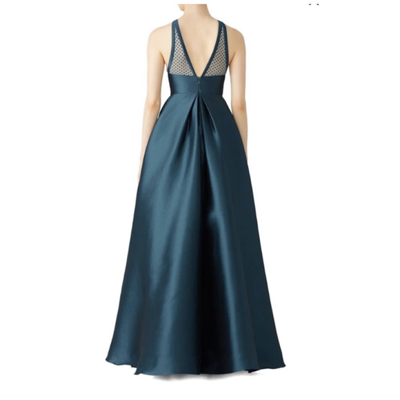 Monique Lhuillier Teal Mesh Formal Gown Sleeveless mesh insert Formal Dress 16 - Picture 3 of 13